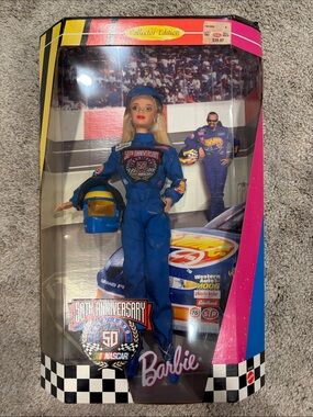Barbie 50th Anniversary NASCAR Doll in Blue Racing Suit with Blue Helmet
